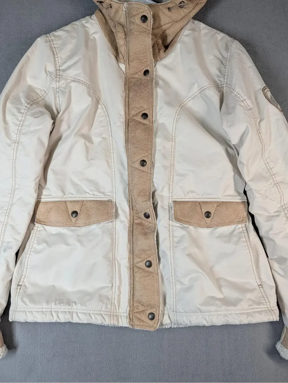 Kuhl Projekt Womens Medium Beige Fleece Lined Hooded Winter Jacket Coat Ski - Picture 3 of 12